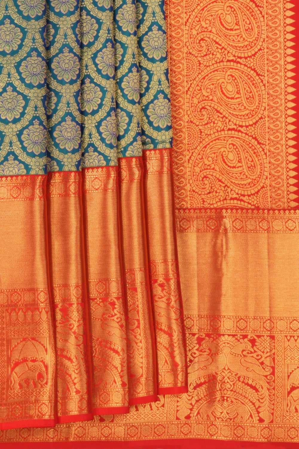 Image of Kanchipattu Brocade Peacock Blue Saree